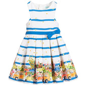 Abel & Lula Girls White and Royal Blue Stripe Dress